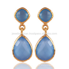 Blue Onyx and 18K Gold Plated Fashion Earring